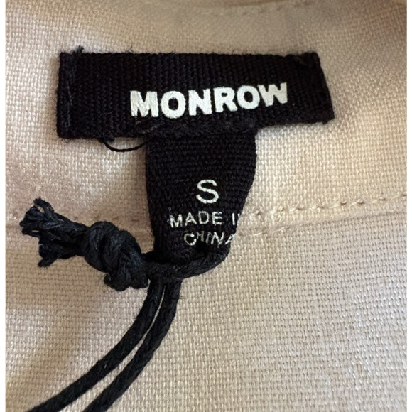 MONROW Linen Blend Button Front Midi Shirt Dress Tunic Pale Yellow Coastal S NWT - Picture 3 of 12